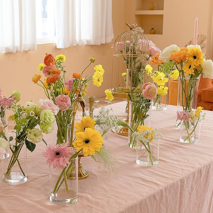 20pcs Cylinder Vases for Centerpieces - Glass Vases for Flowers with 4 Different Sizes, Modern Floating Candle Vases Formal Dinners Home Decor 4, 6, 8, 10 Inches in Height
