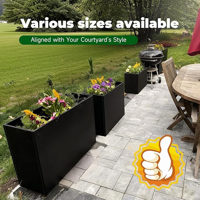 Black Metal Heavy Planter 32" x 15" x 24"for Outdoor Plants Metal Rectangle Outdoor Planter Spliced Flower Box with Partitions for Outside,Indoor,Garden (Black, 32 * 15 * 24)