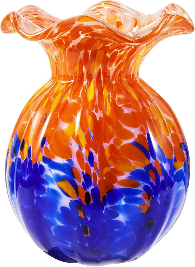 Luxury Lane Hand Blown Confetti Art Glass Bubble Bud Flower Vase for Home Decor 8 inch Tall Centerpiece Table Decoration