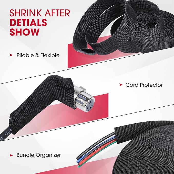 2 in 1 Heat Shrink Braided Sleeving Fabric Tubing-Ideal fit Irregular Shape Hose/Cable/Wire (1"(25mm), 45FT)