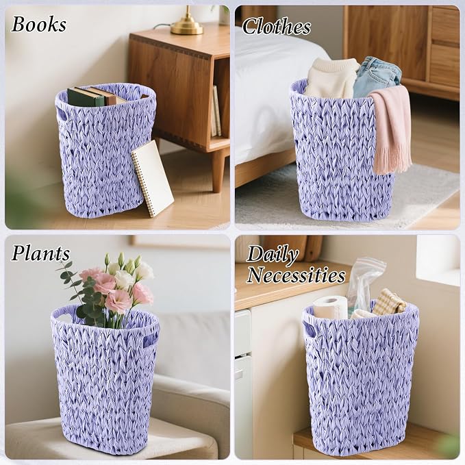Bathroom Accessory Set, 10 Pieces Bath Set- Wicker Trash Can Tissue Box Soap Dish Toothbrush Holder Rinse Cup Lotion Bottle Toilet Brush Qtip Holder - Practical Bathroom Decor Sets (Purple, Bath Set)