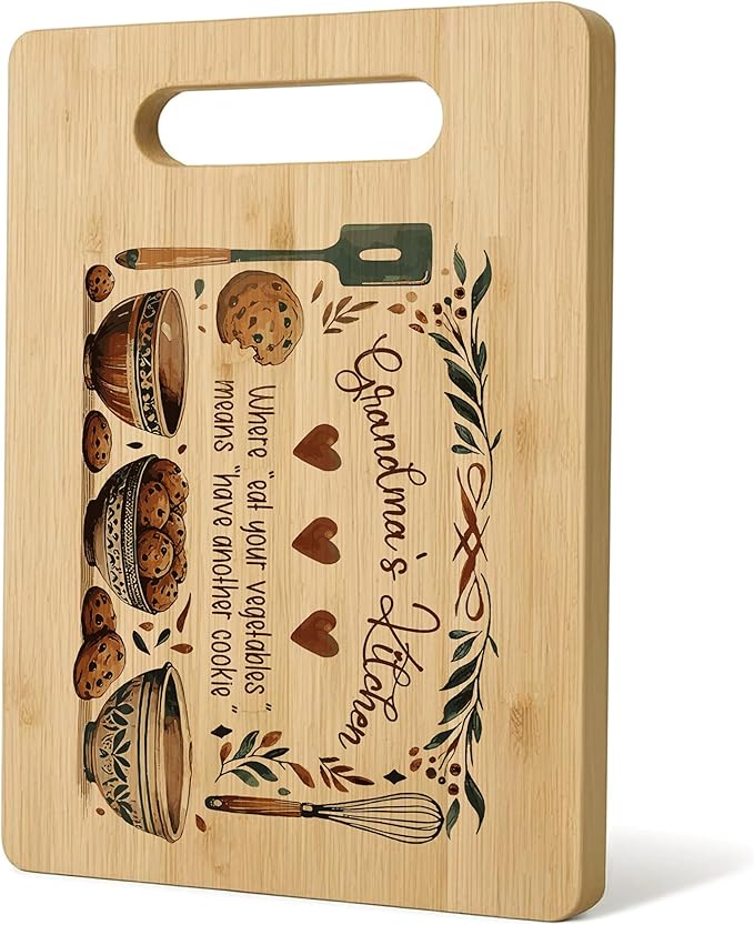 Grandma Cutting Board, Grandma Gifts From Grandkids,Mother's Day Kitchen Gifts for Mom from Daughters Sons Kids, Grandma's Kitchen Decorative Bamboo Cutting Board