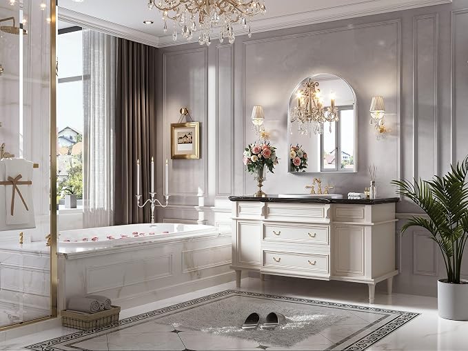 Brightify Metal Framed Arched Wall Mirror, 24 x 36 Inch, Silver, for Living Room, Bedroom, Bathroom, Hallway, Powder Room Decorative