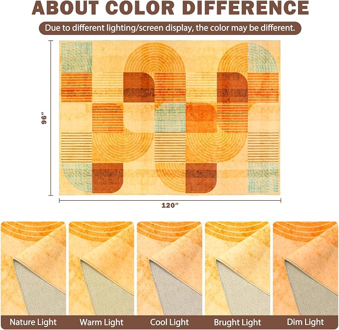 8x10 Area Rugs for Living Room, Soft Modern Abstract Geometric Rug for Bedroom, Washable Non-Slip Indoor Floor Carpet for Dining Room Nursery Home，Multi/Orange