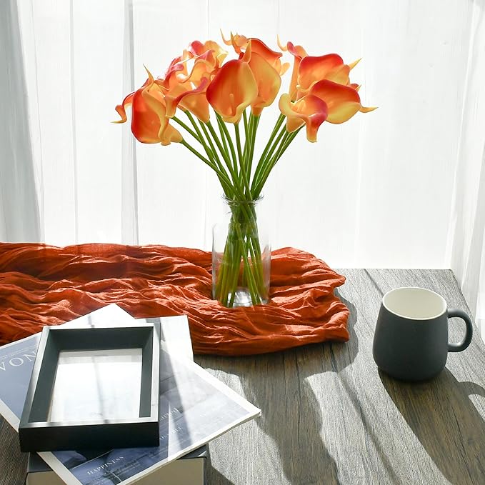 Mandy's PU Sunset Calla Lily Artificial Flowers 20 Stems 13.5in Faux Realistic Centerpiece for Thanksgiving and Christmas Decorations DIY Bridal Bouquet Home Décor