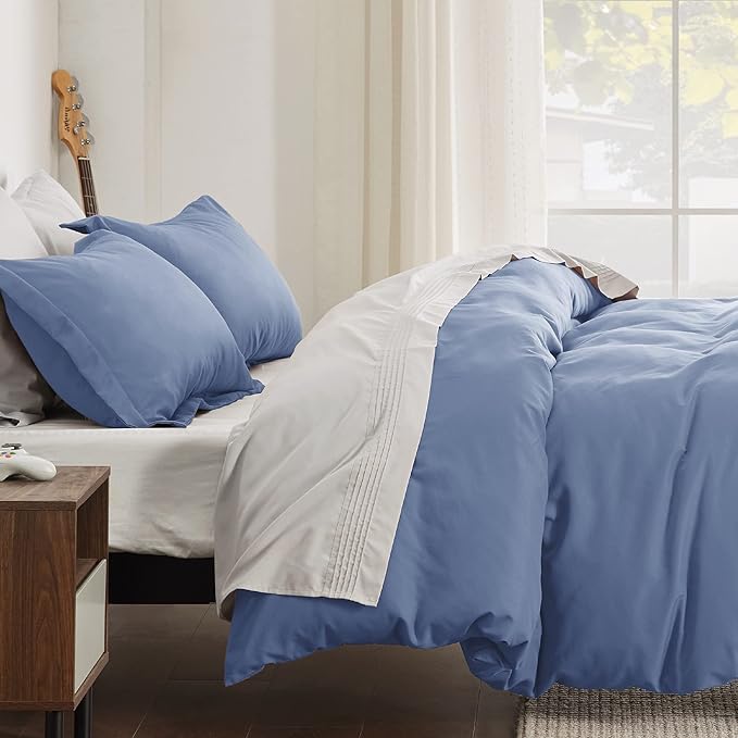 Bedsure Duvet Cover King Size - Soft Double Brushed Bedding Set for Kids & Adults, Zipper Closure, 3 Pieces, Includes 1 Duvet Cover (104"x90") & 2 Pillow Shams, NO Comforter, Slate Blue