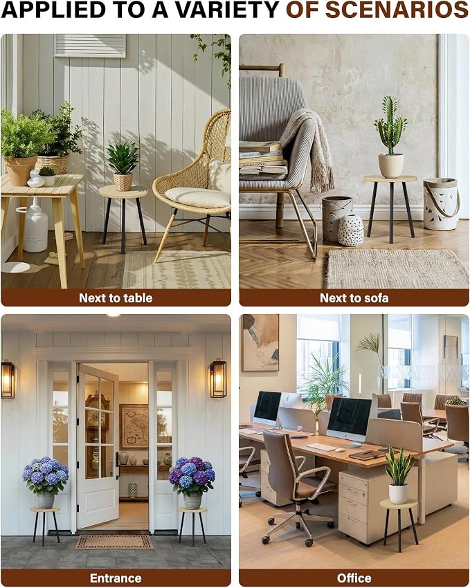 Plant Stand Indoor 14'': Indoor Plant Stand 2 Pack Metal Plant Table - Wood Plant Stool Outdoor Small Round Side End Table Mid Century Modern Decor - Home Decor