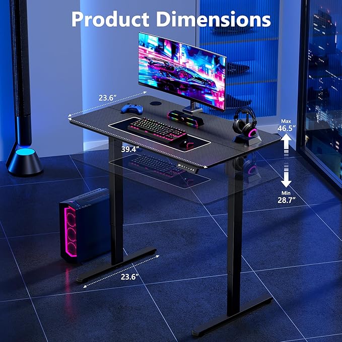 Electric Standing Desk 40 x 24 Inches, Height Adjustable Sit Stand Home Office Computer Desk with Memory Presets,Carbon Fiber Black