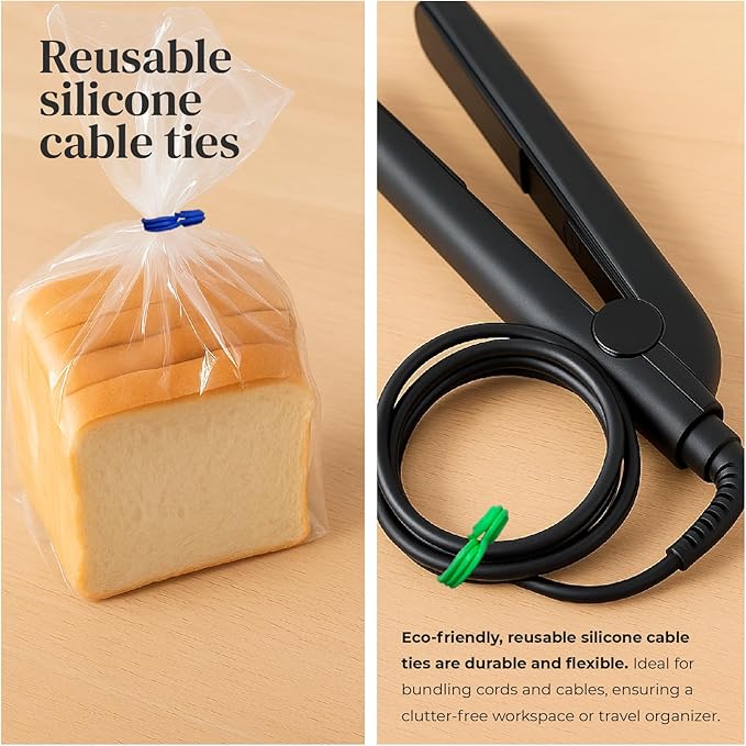 Magnetic Cable Management Organizer | 12 Pack Reusable Cable Ties & Cord Holder with Magnetic Clips | Silicone Cable Ties & Cord Keeper for Smart Home Gadgets, Assorted Colors