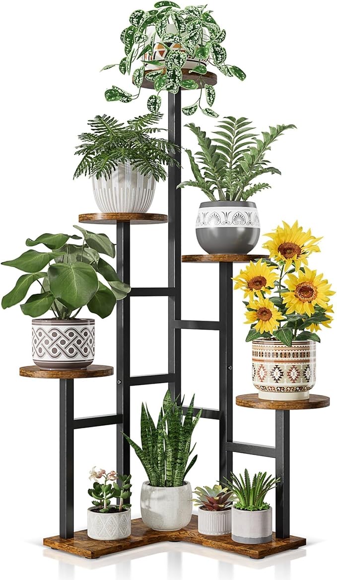 6 Tier Plant Stand Indoor Outdoor Metal Flower Pot Holder Shelf Tiered Planter Display Rack for Living Room Bedroom Balcony