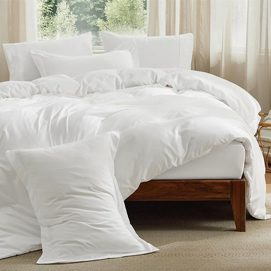 Bedsure Duvet Cover with Fitted Sheet King - 6 Pieces, Deep Pocket, Hotel Luxury Soft Double Brushed Bedding Set, 1 Duvet Cover, 1 Fitted Sheet, 2 Pillow Shams, 2 Pillowcases, NO Comforter, White
