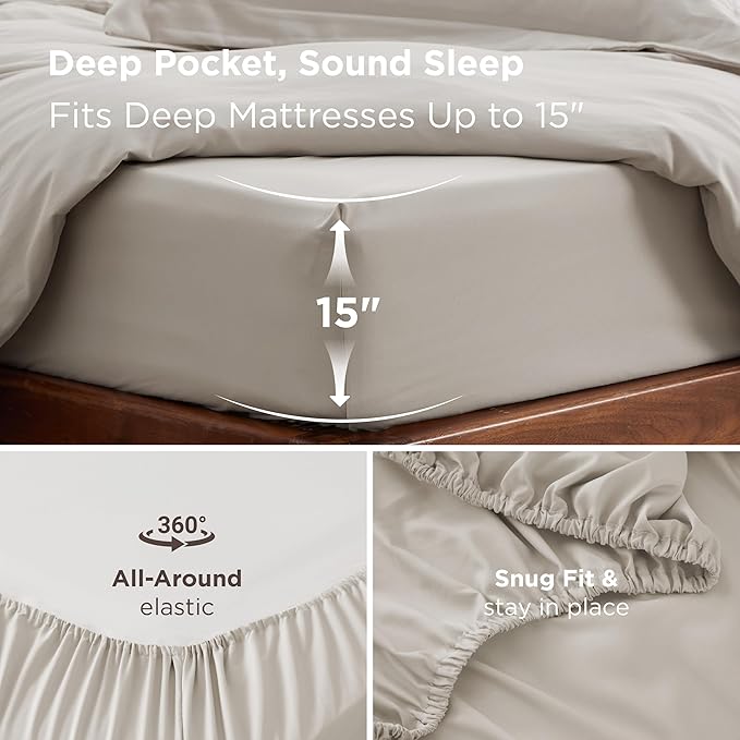 Bedsure Duvet Cover with Fitted Sheet King - Warm Deep Pocket, Hotel Luxury Soft Double Brushed Bedding Set with Zipper Closure, 1 Duvet Cover, 1 Fitted Sheet, 2 Pillow Shams, NO Comforter, Linen