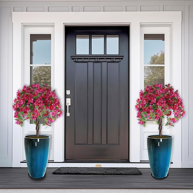 2 Packs 21 inch Tall Planter, Indoor Outdoor Round Planter for Porch, Large Plant Pot with Drainage Hole for Home Garden Front Door, Modern Decorative Pots for Plants (Blue)