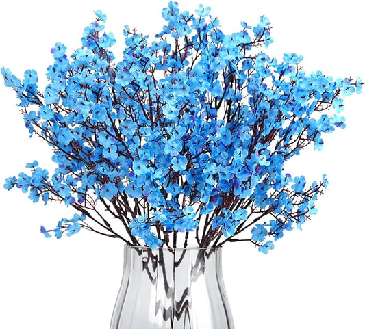 8Pcs Artificial Flowers Fake Babys Breath Bouquet,Blue Fake Flowers Plants Decor Silk Flower Bulk for Vase Spring Home Wedding Indoor Outdoor Table Party Decorations