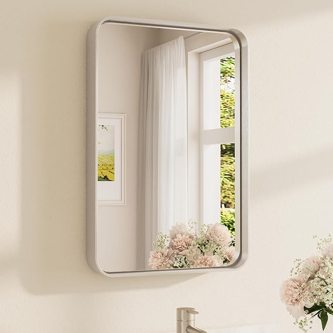 TETOTE Brushed Nickel Bathroom Mirror 16 x 24 Inch for Vanity Metal Framed Mirror Modern Farmhouse for Living Room Entryway(Horizontal/Vertical)