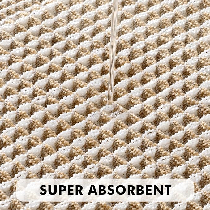 MIULEE Set of 2 Waffle Bathroom Rugs, Boho Bath Rug Super Absorbent, Non Slip Washable Ultra Soft Rubber Backed Beige Bath Mats for Floor, Tub, Shower, Looped Design, Brown & Cream, 17x24 Inch