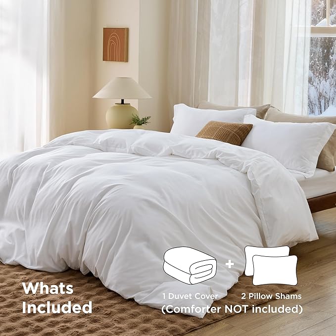 Bedsure White Duvet Cover Queen Size - Soft Double Brushed Bedding Set for Kids & Adults, Zipper Closure, 3 Pieces, Includes 1 Duvet Cover (90"x90") & 2 Pillow Shams, NO Comforter