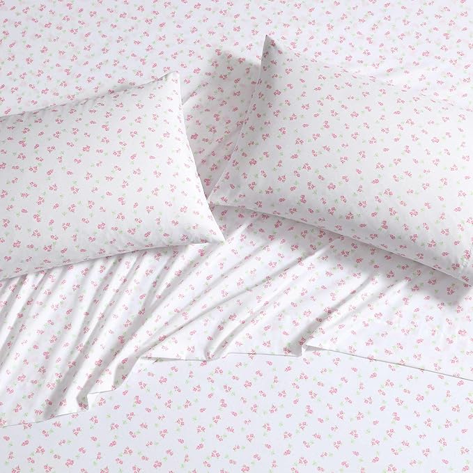 Laura Ashley Kids - Twin Sheet Set, Soft & Wrinkle-Resistant Toddler Bedding Set, Deep Pockets, Girl Bed Sheets with Matching Fitted Sheet & Pillowcase (Busy Bee Pink)