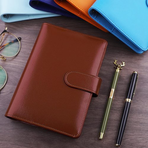 Antner A6 Binder - Refillable PU Leather Notebook & Budget Planner | Brown Cash Organizer with Magnetic Closure