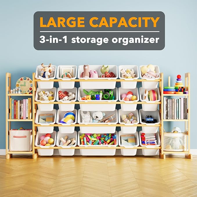 SpaceAid Toy Storage Organizer with 6 Shelves and 20 Bins, Toy Organizers Storage Bookshelf, Kids Bin Shelf Toys Box Bookcase for Bedroom Playroom Organization Room Decor, White