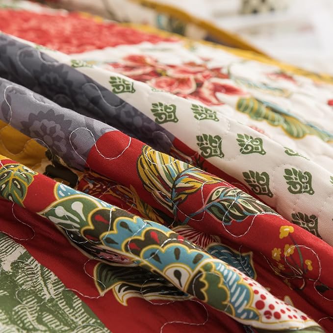 HoneiLife Queen Quilt Bedding Sets - Floral Quilt Bedding Sets 3-Piece 90x96, Microfiber Reversible Bedspreads Patchwork Coverlet Nostalgic Bedding Set All Season Quilts