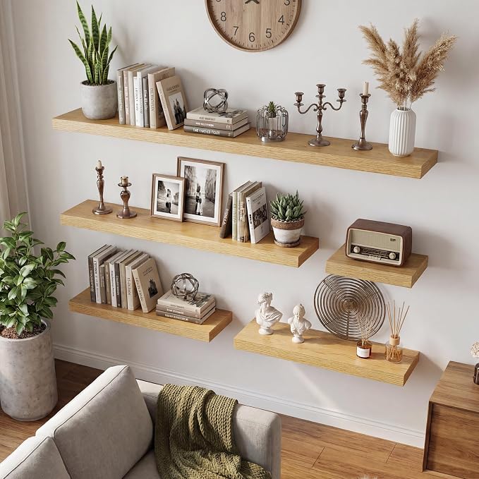 Dreamland 32inch Floating Shelves for Wall, Rustic Oak Floating Shelves for Bathroom|Bedroom|Kitchen, Deep Wall Mounted Book Shelf, Wood Storage Display Shelf for Home Decor, Set of 2