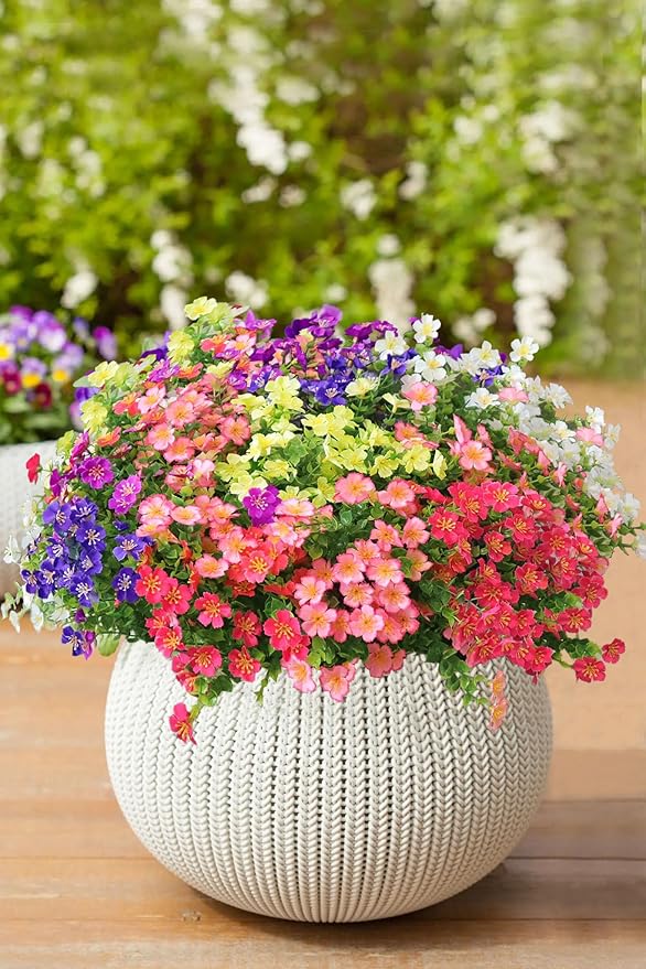 18 Bundles Artificial Flowers for Outdoors No Fade Fake Plants Faux Flowers for Spring Summer Decor, UV Resistant Artificial Outdoor Plants for Outside & Indoor Planter Porch Balcony Patio Decor - Mix