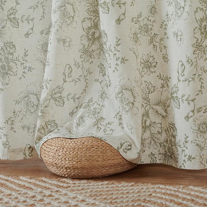 jinchan Linen Blend Floral Curtains for Living Room 108 Inches Extra Long Christmas Green Peony Flower Printed Curtain Back Tab Farmhouse Patterned Drapes Bedroom Window Curtains Set 2 Panels