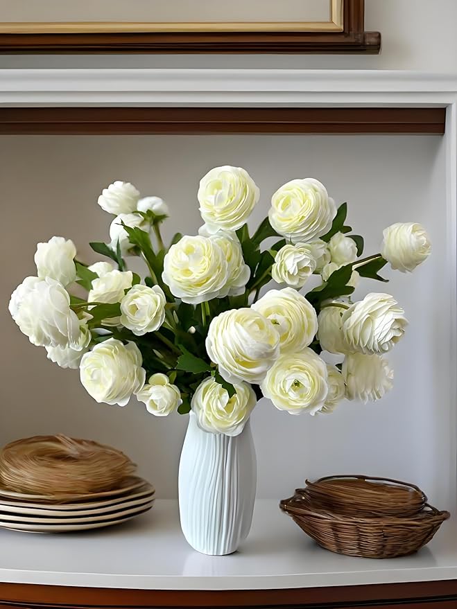 12Pcs Artificial Ranunculus Flowers – 36 Head 16.5" Silk Ranunculus Flowers Bouquets for Home Decor, Wedding Bridal Shower Centerpieces, and DIY Floral Arrangements (White)