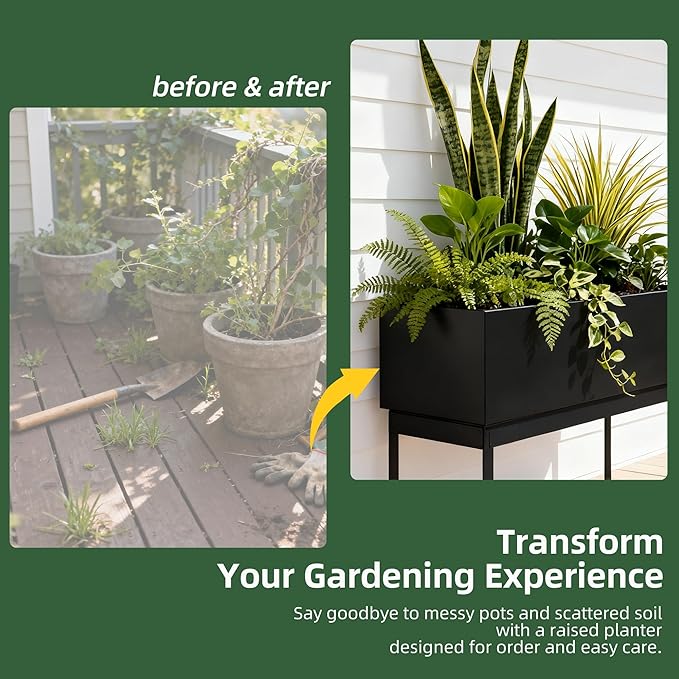 Worth Set of 2 Raised Metal Planter Box with Legs, Large & Small Matte Black Galvanized Steel Elevated Garden Beds with Drainage Hole & Plug for Vegetables, Flowers & Herbs, Indoor & Outdoor Use
