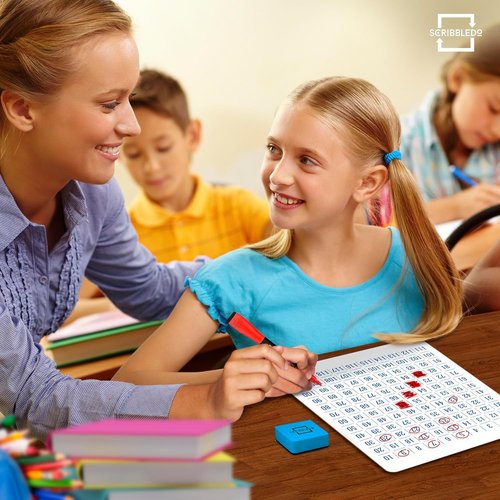SCRIBBLEDO Dry Erase Number Chart - 100-Chart Whiteboard for First Grade Math | 9”x12” Size