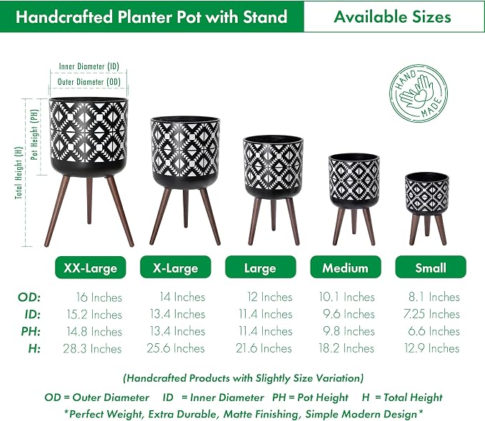 D'vine Dev 10 Inch Planter Pot with Stand, Mid-Century Tall Plant Pot with Legs for Indoor Plants, White/Black, 88-G-B-4