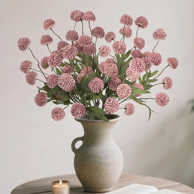 Fake Flowers 20.5In 10PCS Artificial Chrysanthemum Faux Mums Faux Flowers for Vase Fall Long Stems Flower Silk Flower for Indoor Home Decoration Kitchen Office Wedding Decoration (Red),No Vase