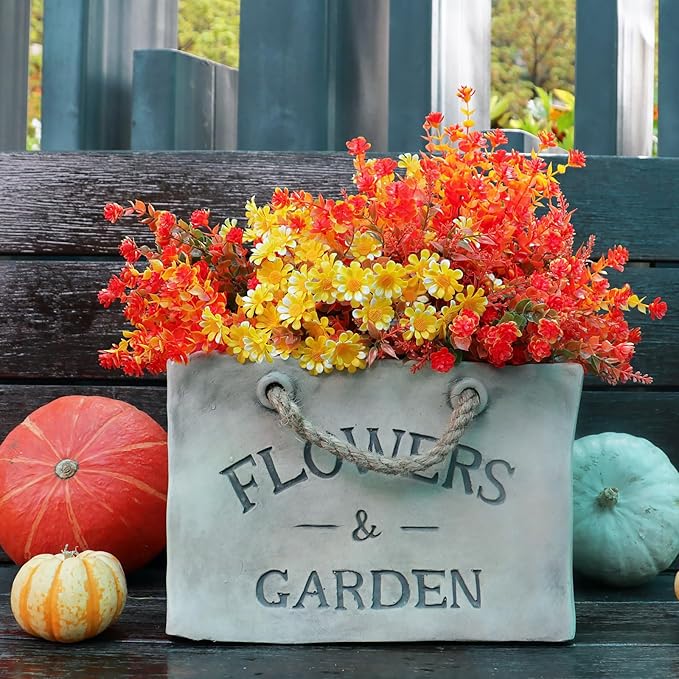 16 Bundles Artificial Plants Outdoor Fake Fall Flowers Mums for Garden Decor for Window Garden Office Patio Hanging Planter Pathway Front Porch (Mixed)