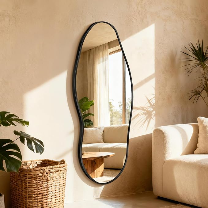 Dorlicecass Mirror Full Length - Irregular Full Body Wall Mirror Hanging 55"x 23" Asymmetrical Aviation Aluminum Alloy Frame Unique for Bedroom, Living Room, Cloakroom, Entryway