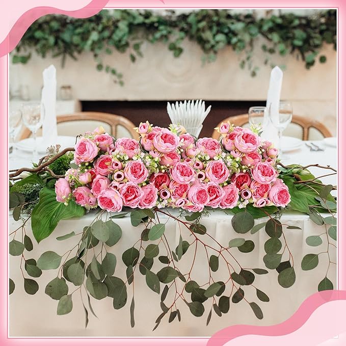 Crowye 16 Bundles Artificial Peonies Realistic Flowers with Stems Bouquet Peonies for Table Centerpieces Wedding Decoration Bridal Floral Arrangement (Dark Pink)