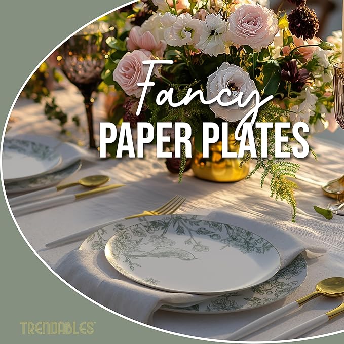 Trendables Floral Paper Plates 8.5 Inch & 10.5 Inch 40 Pcs Dinner Plate Set Fancy Disposable Plates for Party for 20 Guests 20 X 8 & 20 X 10 Large & Small Paper Plate Set for Parties Yaffa