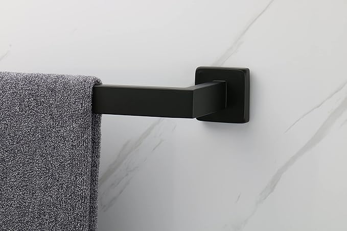 TocTen Bath Towel Rack - Square Base Thicken SUS304 Stainless Steel Towel Bar for Bathroom, Bathroom Accessories Towel Rod Heavy Duty Wall Mounted Towel Holder. (Black, 16)