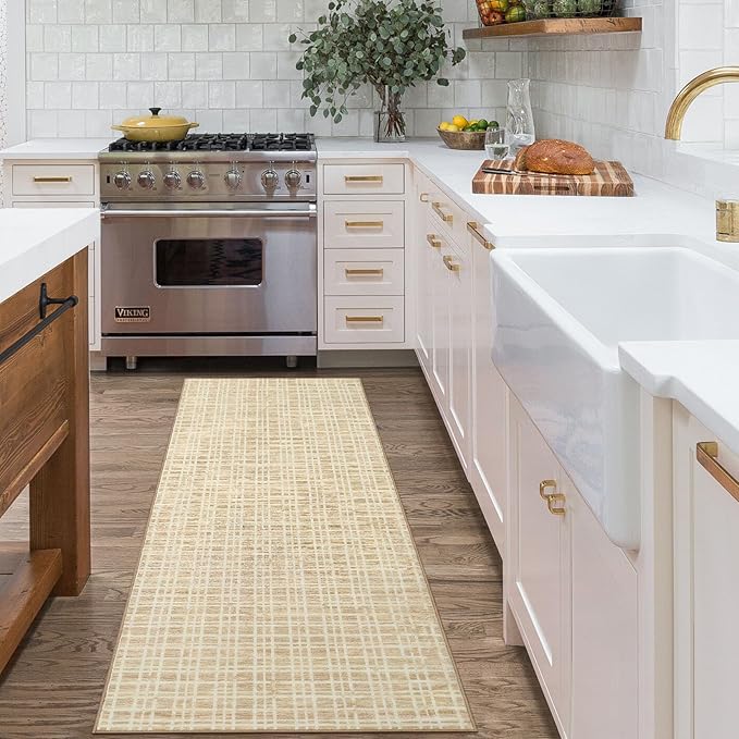 Washable Runner Rug 2x6 Runners for Hallway Entryway Rug Modern Non Slip Kitchen Rugs Bathroom Rugs Soft Faux Wool Stain Resistant Carpet for Bedroom Laundry 2'x6' Yellow