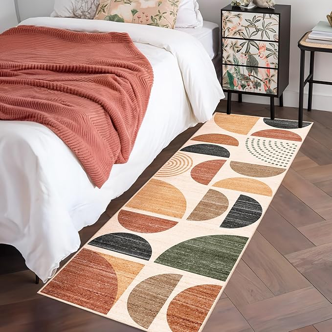 MUJOO Boho Runner Rug Washable,2x6 Area Rugs for Hallways Kitchen Bathroom Bedroom Entryway,Non Slip Carpet Long Mat Indoor,Soft Modern Abstract Bohemian Terracotta