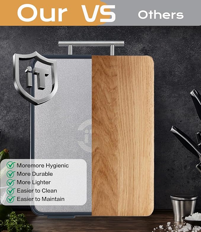 Titanium Cutting Board for Kitchen- Non Toxic Cutting Boards with Double Sided, Textured Food-Grade Pure Titanium Side for Chopping Meat, PP Side for Vegetables, Easy to Clean(14.5”×11”, 1 PC)