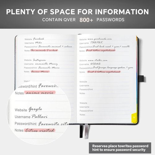 Password Keeper Book - Organized Internet Login Log with Colorful Tabs | 5.7" x 8.4" Hardcover, Dark Brown
