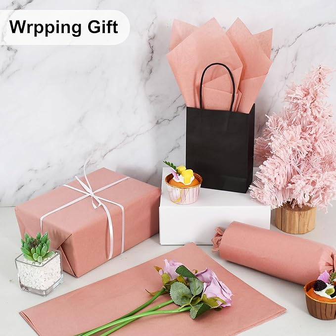BEISHIDA 100 Sheets Cinnamon Tissue Paper Bulk, Wrapping Tissue Paper for Gift Bags, 14 x 20 Inch Gift Wrap for Birthday Wedding Graduation DIY Crafts Holiday Flowers