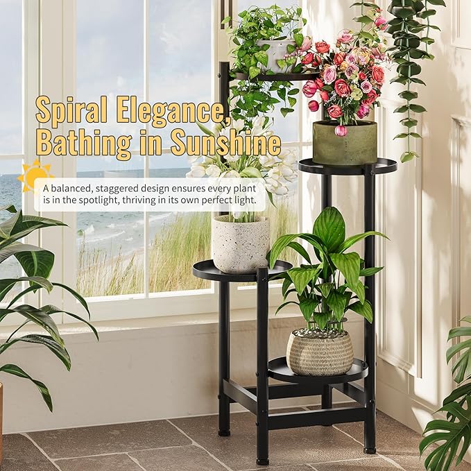 Metal Plant Stand for Indoor Outdoor,Corner Tall Plant Shelf for Multiple Plants,4 Tier Heavy Duty Flower Pot Holder,Display Rack for Patio Garden Balcony Living Room Bedroom