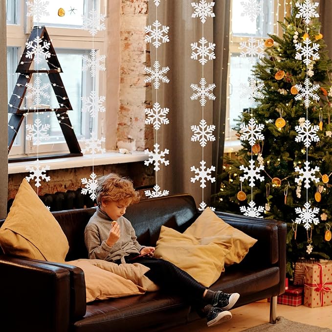 Snowflake Snow White-Silver Christmas Party-Decorations Garland - 6pcs Winter Girl Frozen Birthday New Year Hanging Decoration Streamers Banner, Wonderland Party Supplies Decor Panduola