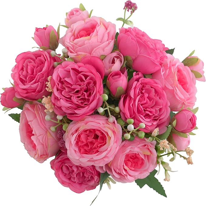2 Packs Peonies Artificial Flowers, Silk Rose Pink Artificial Peonies Flowers Fake Peonies Faux Peonies Bouquet for Centerpiece Table Wedding Party Home Decor (2, Rose Red & Pink)