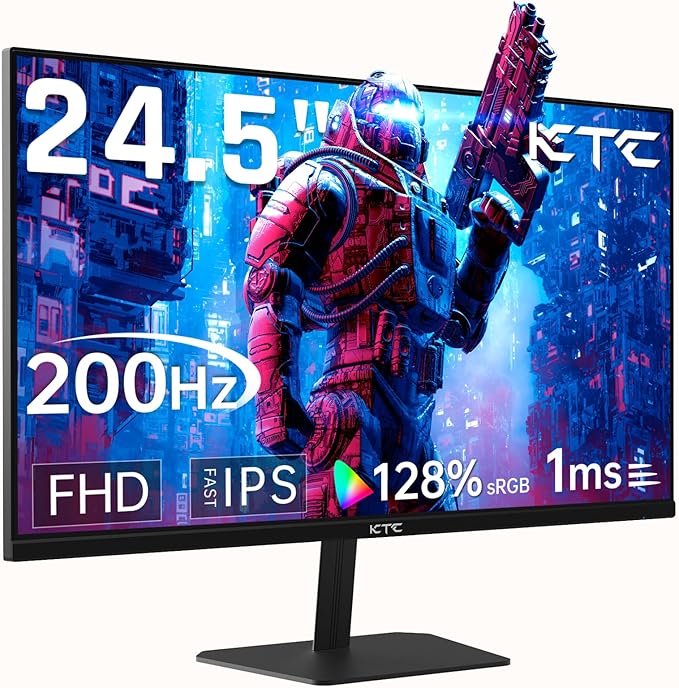 KTC 24.5'' Gaming Monitor 180Hz,Fast IPS 1080P 1 ms, 128% sRGB HDR10,Freesync,HDMI x 2 /DP x 1,VESA,Tilt Adjustable,Xbox PS5 Switch (HDMI Cable Included)
