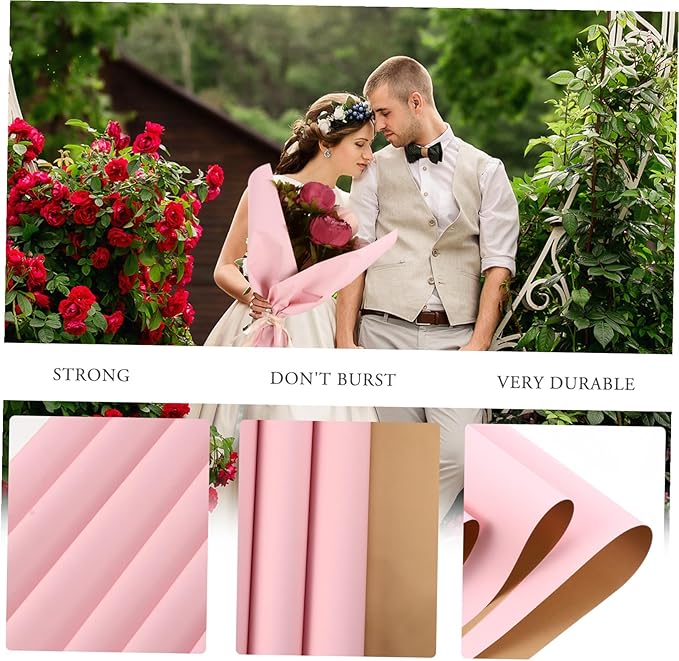 VALICLUD 20Pcs Double-sided Wrapping Paper Floral Bouquet Packing Paper with Korean Pink and Metallic Hues for Flower Packaging Wrap Wedding Birthday DIY Party Decorations