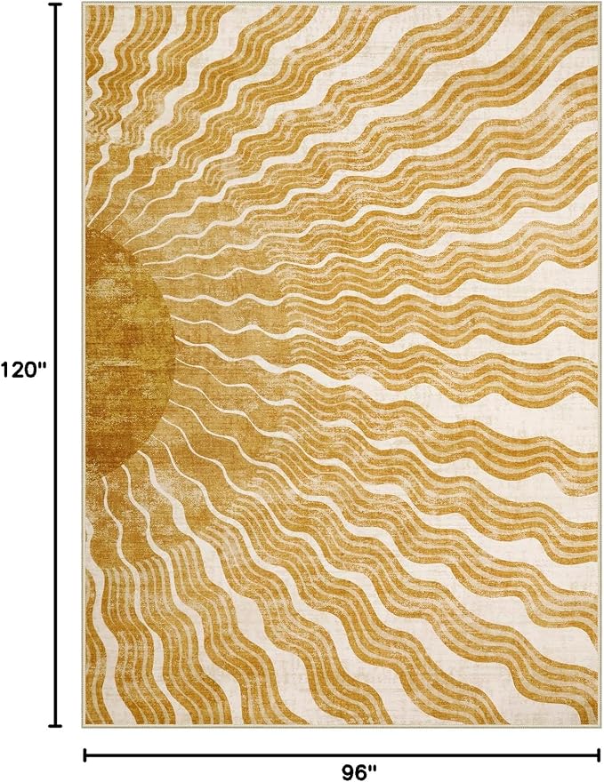 Hedlive Boho 8x10 Area Rugs, Sun Print Soft Washable Rugs 8x10 Rug for Living Room Nursery, Ultra-Thin Non-Slip Kids Rug Large Carpet for Playroom Bedroom Classroom(8x10ft,Gold/Multi)