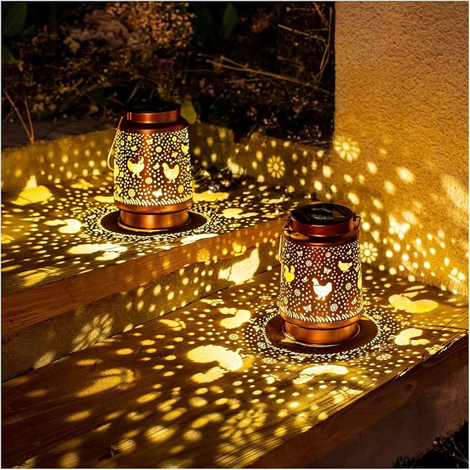 Christmas Gifts for Women Chicken Solar Lanterns Outdoor Waterproof Hanging Solar Lights Chicken Gifts for Women Men Metal Decorative LED Lanterns for Garden Decor,Yard,Patio,Lawn,Pathway,Landscape